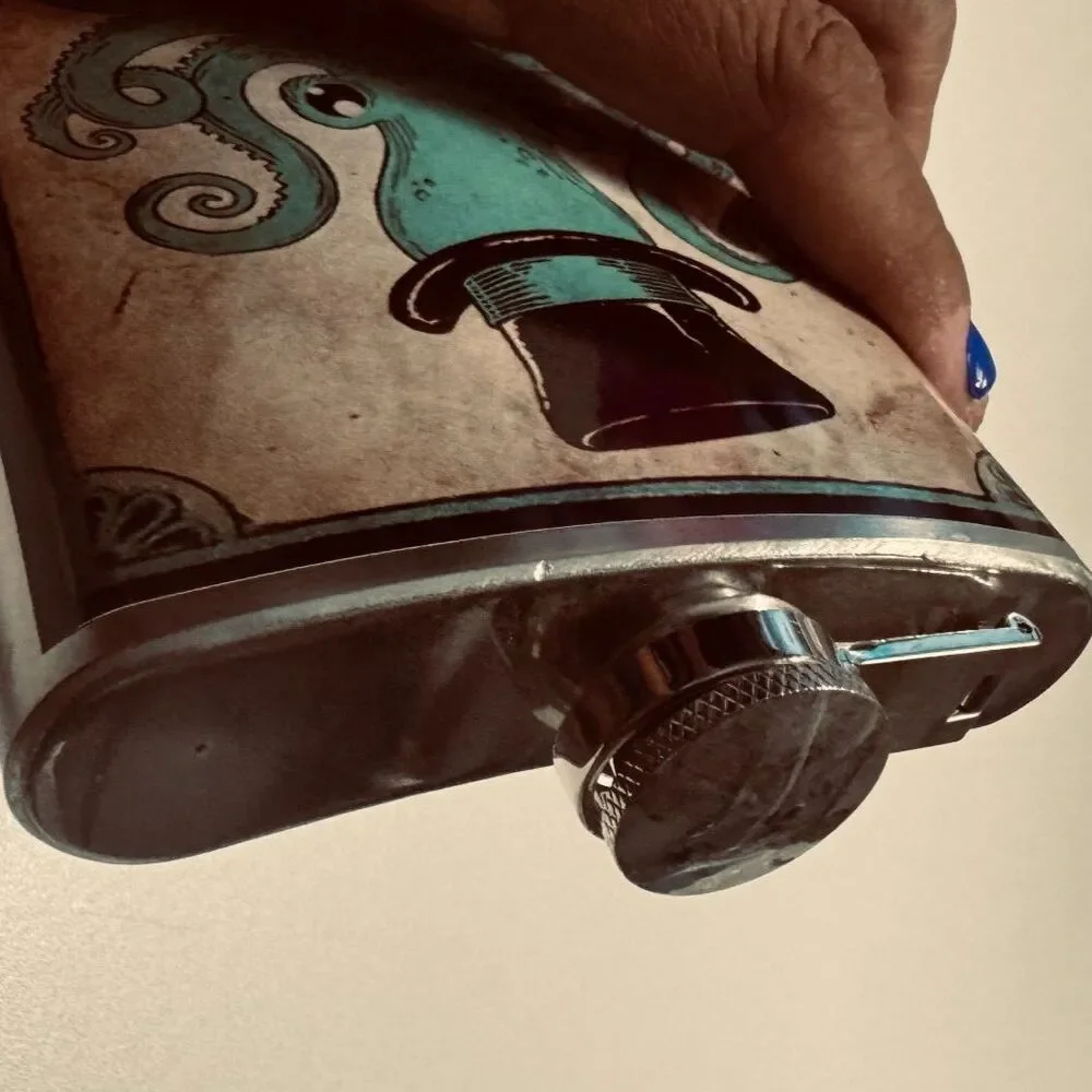 Trixie & Milo 8oz Stainless Steel Flask Top Hat Octopus Flask Nautical Steampunk